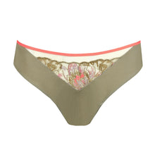 Load image into Gallery viewer, Khaki women's underwear with floral lace trim on a white background
