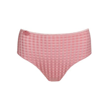 Load image into Gallery viewer, Pink gingham high-waisted bikini bottom on a white background
