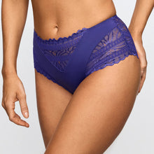 Load image into Gallery viewer, Blue lace underwear worn by a person on a plain background
