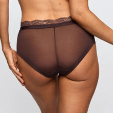 Load image into Gallery viewer, Brown lace-trimmed underwear on a neutral background

