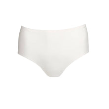 Load image into Gallery viewer, White high-waisted bikini bottom on a white background
