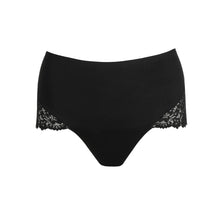 Load image into Gallery viewer, Black women's underwear with lace trim on a white background
