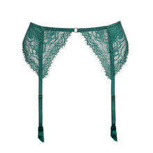 Load image into Gallery viewer, A sexy all Italian lace Suspender Belt in Jasper Green. This is the perfect accessory and decoration to the Junoo bra and bottoms.  Fabric content: Polyamide: 89%, Elastane: 11%
