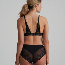 Load image into Gallery viewer, Black. Seductive and comfortable high-waisted full briefs. They are cut high at the front, elongating the look of the leg.  The back has a wide lace trim and covers the bottom with a smooth finish.  They are super soft and very comfortable to wear. Fabric Content: Polyamide:74%, Elastane:19%, Cotton:7%
