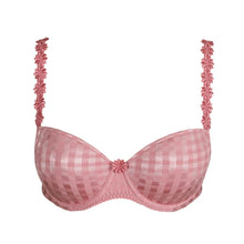 Load image into Gallery viewer, Pink checkered bra with floral straps on a white background
