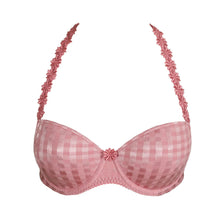 Load image into Gallery viewer, Pink checkered bra with floral straps on a white background
