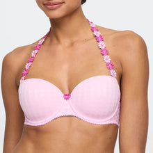 Load image into Gallery viewer, Pink bra with floral straps worn by a model on a white background
