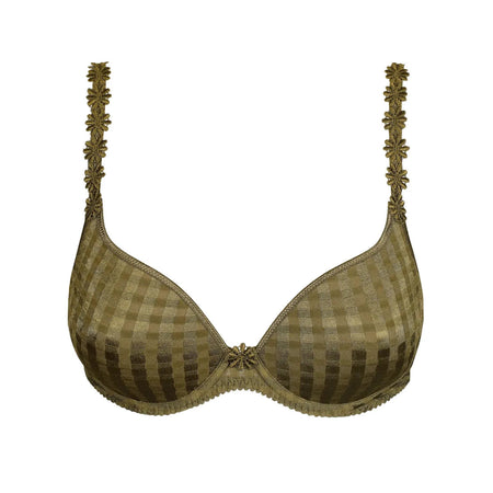 Green checkered bra with decorative straps on a white background