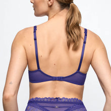 Load image into Gallery viewer, Woman wearing a blue bra and underwear set on a plain background
