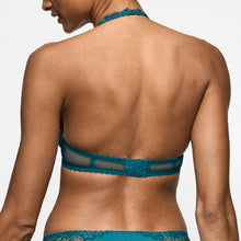 Load image into Gallery viewer, Teal lace lingerie set on a plain background
