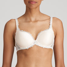 Load image into Gallery viewer, A lovely smooth heart shaped plunge bra. The lace trim on the cup edges and straps adds a feminine finish to this timeless bra. The straps may also be altered to a halter style.  Fabric content: Polyamide: 56%, Polyester: 33%, Elastane: 11%. Boudoir Cream.
