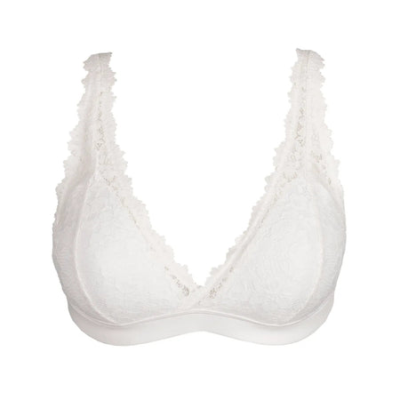 White bra with lace details on a white background