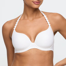 Load image into Gallery viewer, Ivory formed heart shaped underwired bra. The shoulder straps have a playful circular design which can be converted into a halter style. The formed smooth finish of the cup is perfect under T/Shirts.  Fabric Content: Polyester: 38%, Polyamide: 37%, Elastane: 25%
