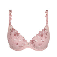 Load image into Gallery viewer, A feminine padded bra plunge bra. The embroidery and adorable dotted tulle give this bra timeless elegance and beauty.  Vintage Pink is a rose make-up hue with a distinct retro vibe. It gives every skin tone a subtle glow and is easy to combine with outfits in lighter colours. Fabric Content: Polyester: 62%, Polyamide: 29%, Elastane: 9%
