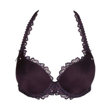 Load image into Gallery viewer, A lovely smooth heart shaped plunge bra. The lace trim on the cup edges and straps adds a feminine finish to this timeless bra. The straps may also be altered to a halter style.  Fabric content: Polyamide: 56%, Polyester: 33%, Elastane: 11%. Amethyst.
