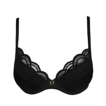 Load image into Gallery viewer, Black. The removable pads in this push-up bra lets you create an ultra-seductive look. The cups covered in jacquard lace with a wide band of sheerness at the top. The bra also has a lovely decorative straps at the back. Fabric Content: Polyamide:43%, Polyester: 42%, Elastane:15%
