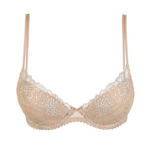Load image into Gallery viewer, Beige bra with lace detailing on a white background
