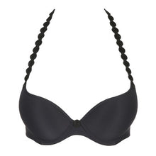 Load image into Gallery viewer, Charcoal Padded Push-Up Plunge Bra. The shoulder straps have a playful circular design which can be converted into a halter style. The formed smooth finish of the cup is perfect under T/Shirts. This has a full pad, giving an excellent cleavage especially with smaller busts. Fabric Content: Polyester: 86%, Polyamide: 8%, Elastane: 6%
