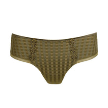 Load image into Gallery viewer, Brown checkered underwear with floral accents on a white background

