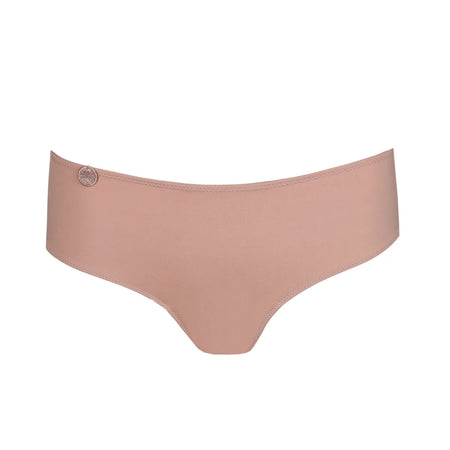 Beige high-waisted bikini bottom on a white background