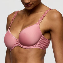 Load image into Gallery viewer, Pink bra with floral straps worn by a model on a plain background
