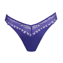 Load image into Gallery viewer, Purple lace thong on a white background
