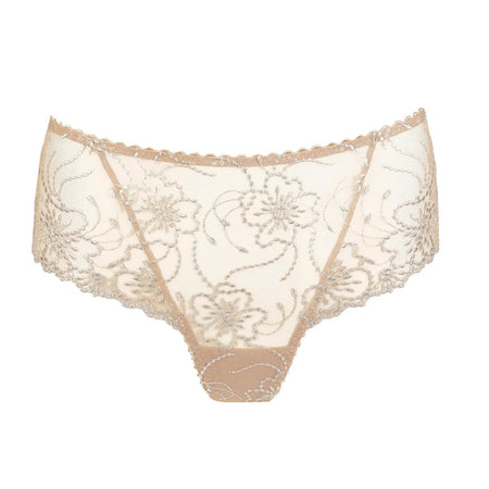 Beige lace underwear on a white background