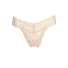 Load image into Gallery viewer, Beige lace thong on a white background
