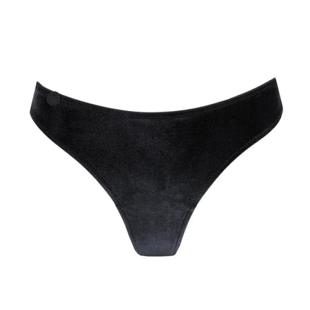 Black thong underwear on a white background