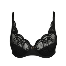 Load image into Gallery viewer, Black. This full cup underwired bra offers perfect support with a comfortable fit. The jacquard pattern on the top of the cup continues on to the strap giving a pretty finish to this comfortable and fashionable bra. Fabric Content: Polyamide: 61%, Elastane: 23%, Polyester:16%
