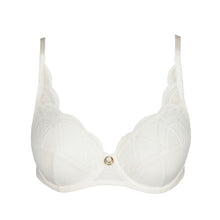 Load image into Gallery viewer, Ivory. This full cup underwired bra offers perfect support with a comfortable fit. The jacquard pattern on the top of the cup continues on to the strap giving a pretty finish to this comfortable and fashionable bra. Fabric Content: Polyamide: 61%, Elastane: 23%, Polyester:16%
