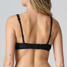 Load image into Gallery viewer, Black underwired, non-padded bra. It has the signature Avero dainty daisy straps, which may be worn as normal or in a halter style. This is the perfect everyday bra. Light and comfortable. Its seamfree cups work perfectly as a t/shirt bra too! 
Fabric Content: Polyamide: 79%, Elastane: 17%, Polyester: 4%. 

