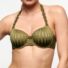 Load image into Gallery viewer, Green plaid bra with floral straps on a plain background

