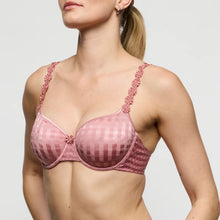 Load image into Gallery viewer, Pink checkered bra with floral details on a plain background
