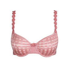 Load image into Gallery viewer, Pink checkered bra with floral straps on a white background
