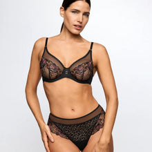 Load image into Gallery viewer, Woman wearing a black lace lingerie set on a white background
