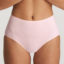 Load image into Gallery viewer, Perfect fit and comfort thanks to these high briefs without visible seams or stitching. The soft microfibre fits snugly over the bum and offers light control on the tummy. A fine glossy border on the waist adds a luxurious touch. No label on the inside and with a soft cotton gusset. These briefs are worn high on the tummy and rest on the hip to elongate the legline.  Fabric Content: Polyamide: 79%, Elastane:15%, Polyester: 4%, Cotton: 2%. Pearly Pink.
