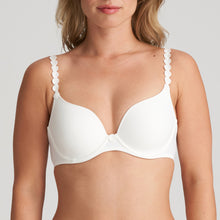 Load image into Gallery viewer, Ivory formed heart shaped underwired bra. The shoulder straps have a playful circular design which can be converted into a halter style. The formed smooth finish of the cup is perfect under T/Shirts.  Fabric Content: Polyester: 38%, Polyamide: 37%, Elastane: 25%
