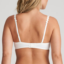 Load image into Gallery viewer, Ivory formed heart shaped underwired bra. The shoulder straps have a playful circular design which can be converted into a halter style. The formed smooth finish of the cup is perfect under T/Shirts.  Fabric Content: Polyester: 38%, Polyamide: 37%, Elastane: 25%
