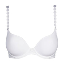 Load image into Gallery viewer, Pure White formed heart shaped underwired bra. The shoulder straps have a playful circular design which can be converted into a halter style. The formed smooth finish of the cup is perfect under T/Shirts.  Fabric Content: Polyester: 38%, Polyamide: 37%, Elastane: 25%
