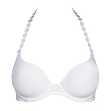 Load image into Gallery viewer, Pure White formed heart shaped underwired bra. The shoulder straps have a playful circular design which can be converted into a halter style. The formed smooth finish of the cup is perfect under T/Shirts.  Fabric Content: Polyester: 38%, Polyamide: 37%, Elastane: 25%
