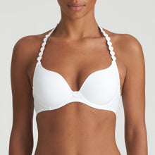 Load image into Gallery viewer, Pure White formed heart shaped underwired bra. The shoulder straps have a playful circular design which can be converted into a halter style. The formed smooth finish of the cup is perfect under T/Shirts.  Fabric Content: Polyester: 38%, Polyamide: 37%, Elastane: 25%
