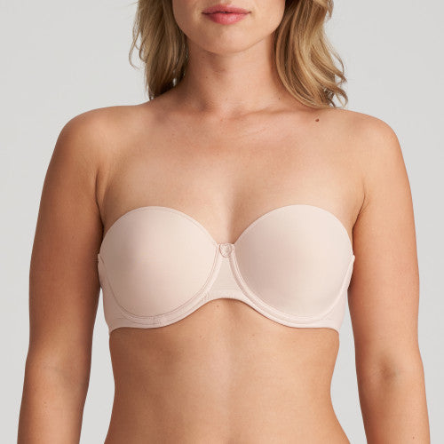 Caffé Latte strapless balconnet underwired bra. The shoulder straps have a playful circular design which can be converted into a halter style. The formed smooth finish of the cup is perfect under T/Shirts. Perfect for strapless or normal wear.  Fabric Content: Polyamide: 39%, Polyester: 35%, Elastane: 26%