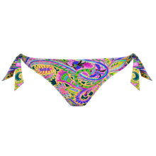 Load image into Gallery viewer, Colorful paisley-patterned bikini bottom with tie sides on a white background
