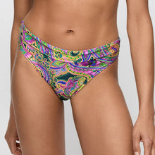 Load image into Gallery viewer, Colorful patterned bikini bottom on a plain background
