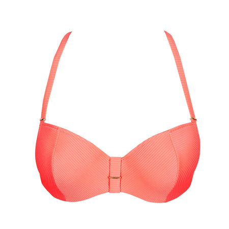 Coral pink bikini top on a white background