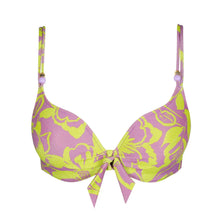 Load image into Gallery viewer, Pink and green bikini top with floral pattern on a white background
