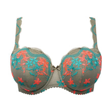 Load image into Gallery viewer, Green bra with floral lace details on a white background
