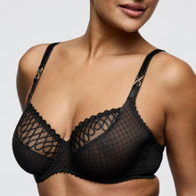 Load image into Gallery viewer, Black lace bra worn by a model on a plain background
