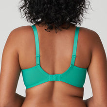 Load image into Gallery viewer, Lenca is a fashion in a beautiful colour. Sensual and airy balconnet bra with rich floral embroidery. The straps come with luxurious guipure lace, and the pearl at the centre-front adds yet another touch of luxury. The embroidery at the top of the cups ensures that the bra fits nicely, with total comfort. Sunny Teal is a tropical shade of green with ochre and fuchsia highlights. Looks great on both pale and dark skin.  Fabric content: Polyamide:75%, Elastane:14%, Polyester:11%
